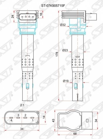 Катушка зажигания SAT Skoda Octavia A7 рестайлинг универсал (2016-2020)