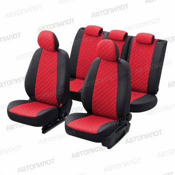 13 999 р. Чехлы сидений (экокожа, 40/60, подлок) Автопилот Ромб  Audi A4  B8 (2007-2015) (черный/красный)  с доставкой в г. Калуга. Увеличить фотографию 6