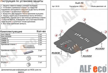 Защита картера и КПП (1,8Т/2,4/3,2 л) ALFECO Audi (Ауди) A6 (А6)  C6 (2004-2010) C6 дорестайлинг, седан, дорестайлинг, универсал, рестайлинг, седан, рестайлинг, универсал