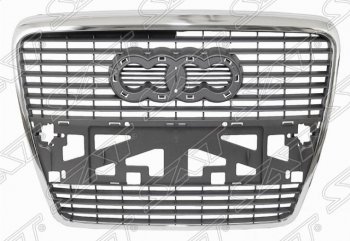 6 949 р. Решетка радиатора SAT (под гос. номера, хром) Audi A6 C6 дорестайлинг, седан (2004-2008) (Неокрашенная)  с доставкой в г. Калуга. Увеличить фотографию 1