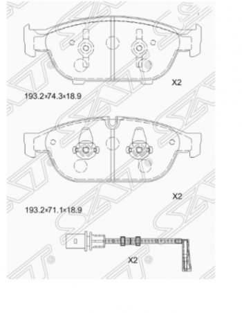 3 399 р. Комплект передних тормозных колодок SAT (Китай)  Audi A6  C7 - A8  D4  с доставкой в г. Калуга. Увеличить фотографию 1