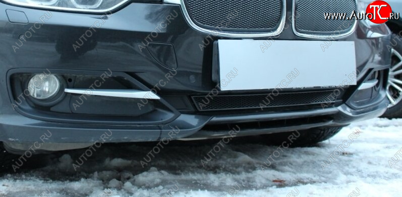 4 199 р. Защитная сетка радиатора в бампер Стрелка 11 Премиум (алюминий) BMW 3 серия F30 седан дорестайлинг (2012-2015) (Цвет: черный)  с доставкой в г. Калуга