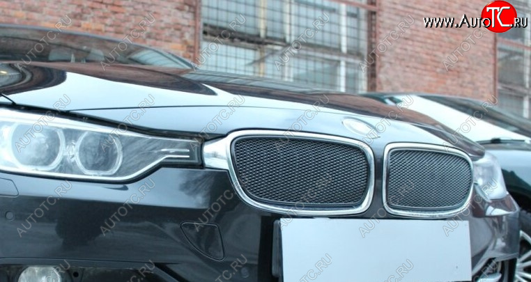 6 549 р. Защитная сетка решетки радиатора Стрелка 11 Премиум (алюминий)  BMW 3 серия ( F30,  F31) (2012-2015) (Цвет: черный)  с доставкой в г. Калуга