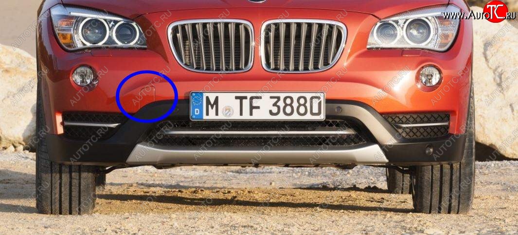 879 р. Заглушка в передний бампер SAT (под крюк, рестайлинг) BMW X1 E84 (2009-2015) (Неокрашенная)  с доставкой в г. Калуга