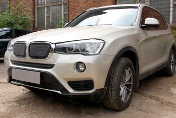 6 649 р. Защитная сетка решетки радиатора Стрелка 11 Премиум (алюминий) BMW X3 F25 рестайлинг (2014-2017) (Цвет: черный)  с доставкой в г. Калуга. Увеличить фотографию 2