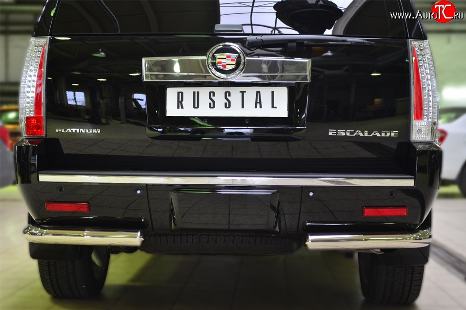 17 499 р. Защита заднего бампера (Ø76 мм уголки, нержавейка) Russtal  Cadillac Escalade  GMT926 джип 5 дв. (2006-2014)  с доставкой в г. Калуга
