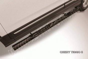 9 749 р. Защита порогов Slitkoff (труба, d76)  Chery Tiggo 5  (T21) (2014-2017) (Цвет: серебристый)  с доставкой в г. Калуга. Увеличить фотографию 1