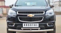 16 699 р. Защита переднего бампера (2 трубыØ76 и 42 мм, нержавейка) Russtal  Chevrolet Trailblazer  GM800 (2012-2016)  с доставкой в г. Калуга. Увеличить фотографию 1