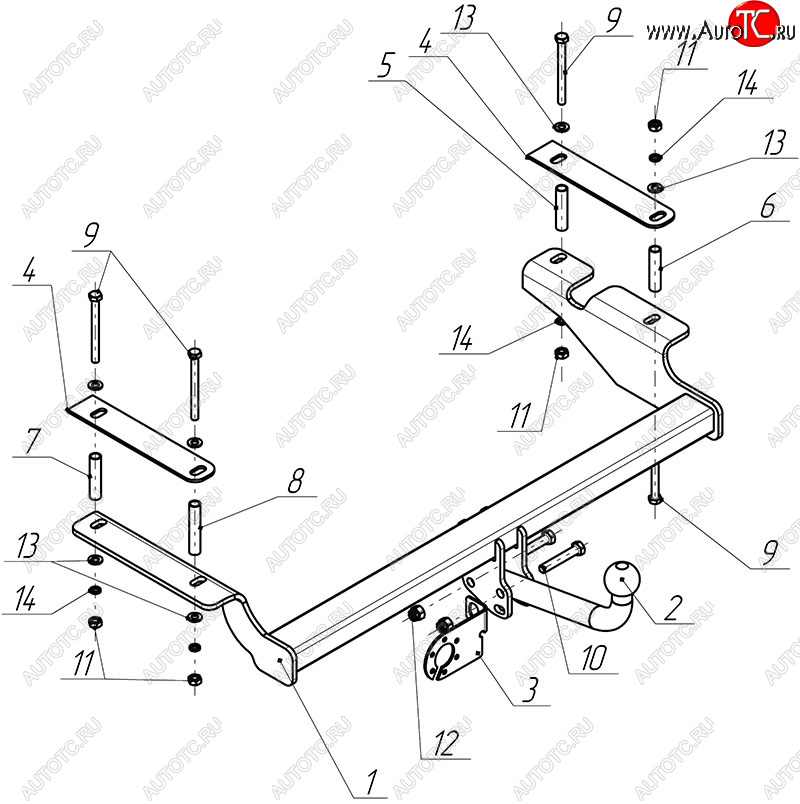 7 649 р. Фаркоп Avtos (съемный шар тип A)  Chevrolet Aveo  T250 (2006-2011) седан рестайлинг (Без электропроводки)  с доставкой в г. Калуга