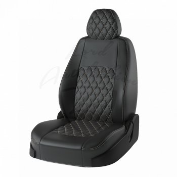 Чехлы для сидений Lord Autofashion Турин Ромб (экокожа) Chevrolet Aveo T300 седан (2011-2015)  (Чёрный, вставка чёрная, строчка бежевая)