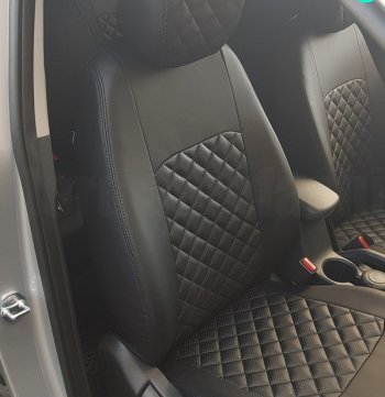 8 999 р. Чехлы для сидений Lord Autofashion Турин Ромб (экокожа)  Chevrolet Aveo  T300 (2011-2015) (Чёрный, вставка чёрная, строчка чёрная)  с доставкой в г. Калуга. Увеличить фотографию 3