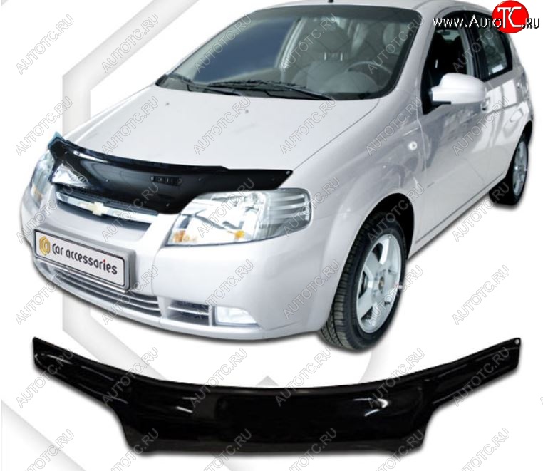 2 259 р. Дефлектор капота CA Plastic (черный)  Chevrolet Aveo  T200 (2002-2008) (Classic черный, Без надписи)  с доставкой в г. Калуга
