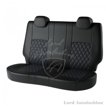 9 449 р. Чехлы для сидений Lord Autofashion Турин Ромб (экокожа)  Chevrolet Aveo ( T200,  T250) (2002-2011) хэтчбек 5 дв, хэтчбек 5 дв рестайлинг (Черный, вставка черная, строчка синяя)  с доставкой в г. Калуга. Увеличить фотографию 2