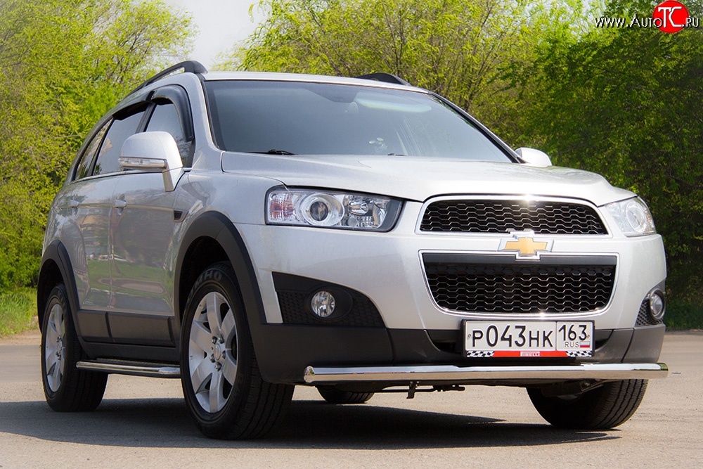 3 289 р. Одинарная защита переднего бампера диаметром 63 мм Petroil Tuning Chevrolet Captiva 1-ый рестайлинг (2011-2013) (Нержавейка)  с доставкой в г. Калуга