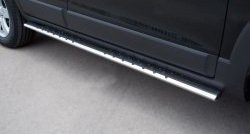 Защита порогов с круглыми вставками для ног из овальной трубы диаметром 75x42 мм Russtal Chevrolet Captiva 1-ый рестайлинг (2011-2013)