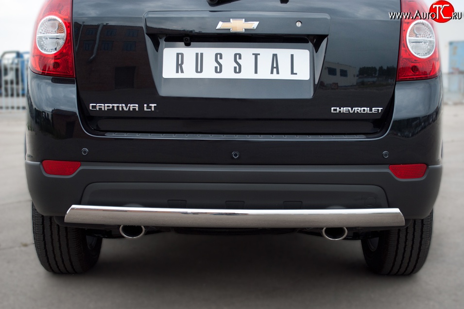 4 879 р. Защита заднего бампера (Ø75x42 мм, нержавейка) Russtal  Chevrolet Captiva (2011-2013)  с доставкой в г. Калуга