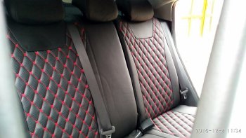 12 499 р. Чехлы для сидений Lord Autofashion Байрон (экокожа)  Chevrolet Cruze  седан (2009-2015) (Чёрный, вставка чёрная, строчка красная)  с доставкой в г. Калуга. Увеличить фотографию 5