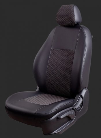 Чехлы для сидений Lord Autofashion Турин (экокожа/жаккард, спинка 60/40+подлокотник, 2 П- и 1 Г-образных подголовника) Chevrolet Lacetti седан (2002-2013)  (Черный, вставка Черный Мокка)