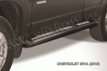 8 349 р. Защита порогов d76 труба Slitkoff  Chevrolet Niva  2123 (2009-2020) (Нержавейка, Полированная)  с доставкой в г. Калуга. Увеличить фотографию 1