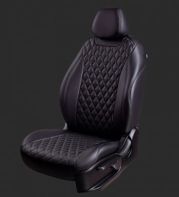 Чехлы для сидений Lord Autofashion Байрон (экокожа, комплектация LS+ c 2016 г., водительское кресло с подлокотником, спинка и сиденье 60/40, 2 П-образных подголовника) Chevrolet (Шевролет) Niva (Нива)  2123 (2009-2020), Лада (ваз) 2123 (Нива Шевроле) (niva) (2009-2021)  (Черный, вставка черная, строчка черная)
