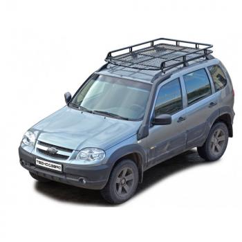 Багажник экспедиционный Трофи с сеткой без передней перекладины, (монтаж на рейлинги) Chevrolet (Шевролет) Niva (Нива)  2123 (2002-2020), Лада (ваз) 2123 (Нива Шевроле) (niva) (2002-2020)