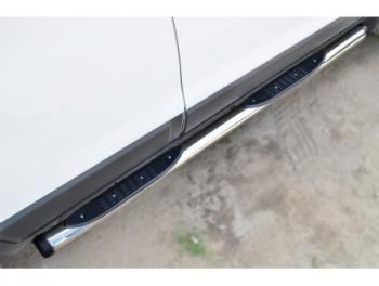 18 799 р. Защита порогов (круглая труба с накладками, диаметр 76 мм) Russtal Chevrolet Niva 2123 дорестайлинг (2002-2008) (Пластиковые заглушки)  с доставкой в г. Калуга. Увеличить фотографию 1