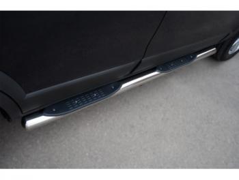 19 749 р. Защита порогов (круглая труба с накладками, диаметр 76 мм) Russtal  Chevrolet Niva  2123 (2002-2008), Лада 2123 (Нива Шевроле) (2002-2008) (Круглые 90°)  с доставкой в г. Калуга. Увеличить фотографию 1