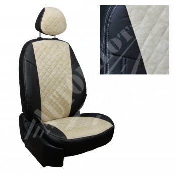 13 999 р. Чехлы сидений AUTOPILOT Алькантара Ромб (задние спинка и сиденье 60/40  Chevrolet Spark  M300 (2010-2022) (Черный + Бежевый)  с доставкой в г. Калуга. Увеличить фотографию 1