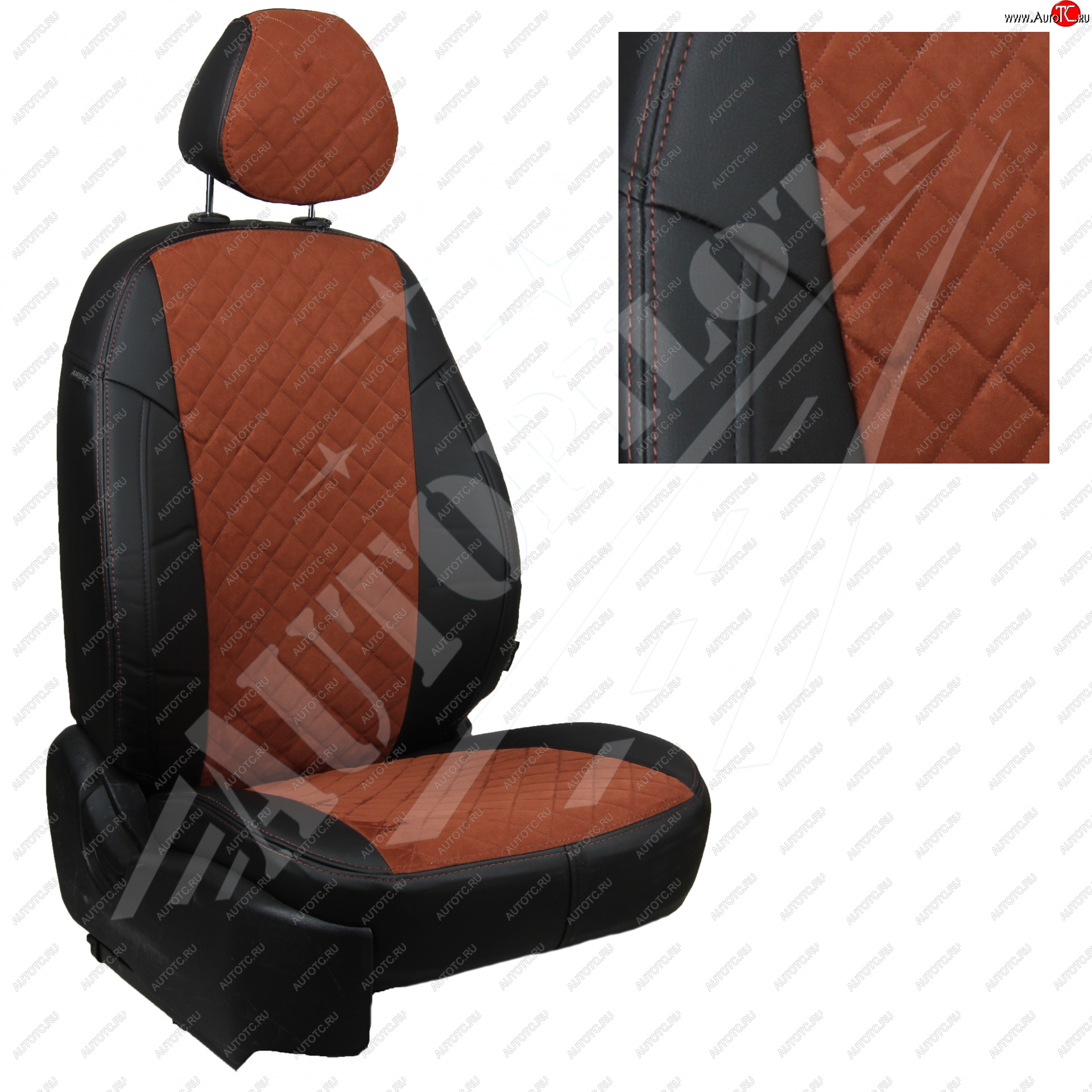 13 999 р. Чехлы сидений AUTOPILOT Алькантара Ромб (задние спинка и сиденье 60/40  Chevrolet Spark  M300 (2010-2022) (Черный + Коричневый)  с доставкой в г. Калуга