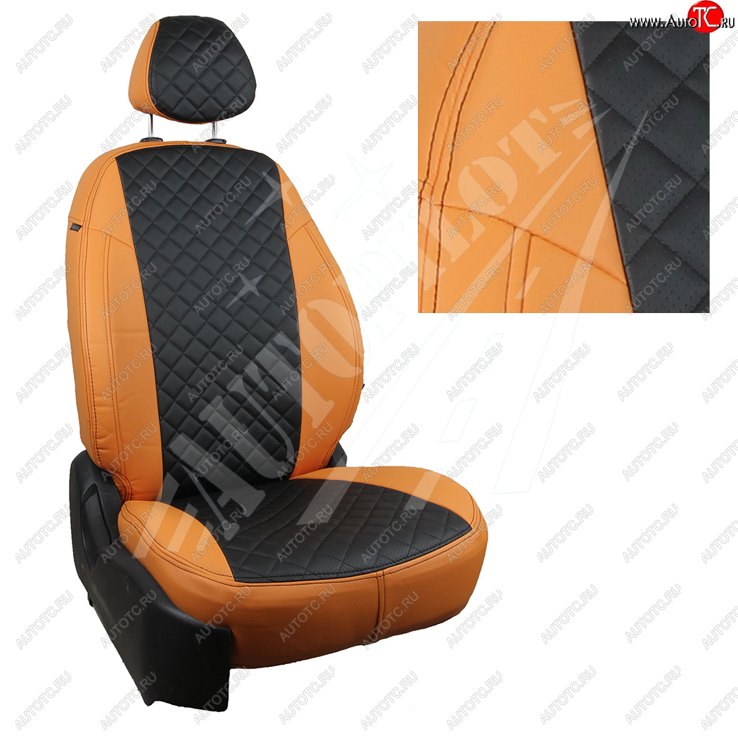13 999 р. Чехлы сидений AUTOPILOT Экокожа Ромб (задние спинка и сиденье 40/60)  Chevrolet Spark  M300 (2010-2022) (Оранжевый + Черный)  с доставкой в г. Калуга