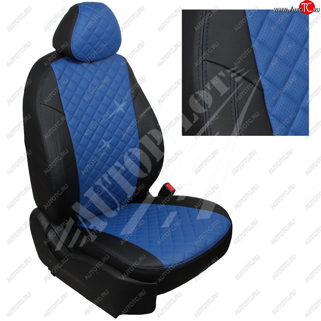 13 999 р. Чехлы сидений AUTOPILOT Экокожа Ромб (задние спинка и сиденье 40/60)  Chevrolet Spark  M300 (2010-2022) (Черный + Синий)  с доставкой в г. Калуга