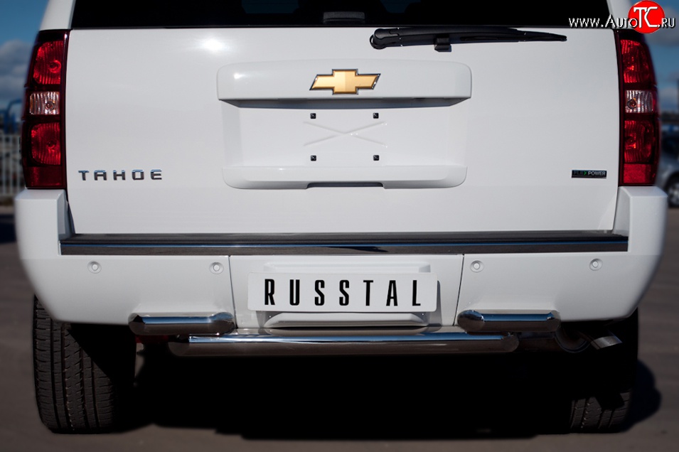 21 899 р. Тройная защита заднего бампера Russtal из труб диаметром 76 и 63 мм (рестайлинг)  Chevrolet Tahoe  GMT900 (2006-2013)  с доставкой в г. Калуга