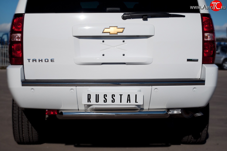 16 999 р. Короткая защита Russtal заднего бампера из трубы диаметром 76 мм (рестайлинг)  Chevrolet Tahoe  GMT900 (2006-2013)  с доставкой в г. Калуга