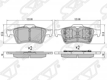 Колодки тормозные SAT (задние) Mazda 3/Axela BL рестайлинг, хэтчбэк (2011-2013)
