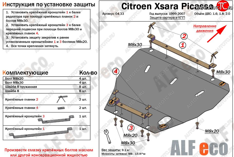10 199 р. Защита картера двигателя и КПП (V-1.6; 1.8; 2.0) Alfeco  CITROEN Xsara picasso (1999-2012) (Алюминий 3 мм)  с доставкой в г. Калуга