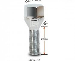 Колёсный болт длиной 28 мм Вектор M12 1.25 28 под гаечный ключ (пос.место: конус) Nissan Wingroad 2 Y11 рестайлинг универсал (2001-2005) 