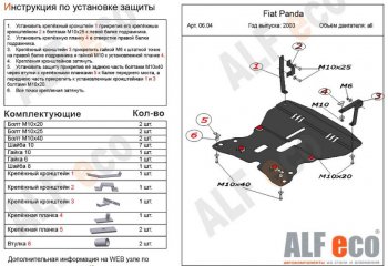 Защита картера двигателя и КПП Alfeco Fiat (Фиат) Panda (Панда)  2 169 (2003-2011) 2 169