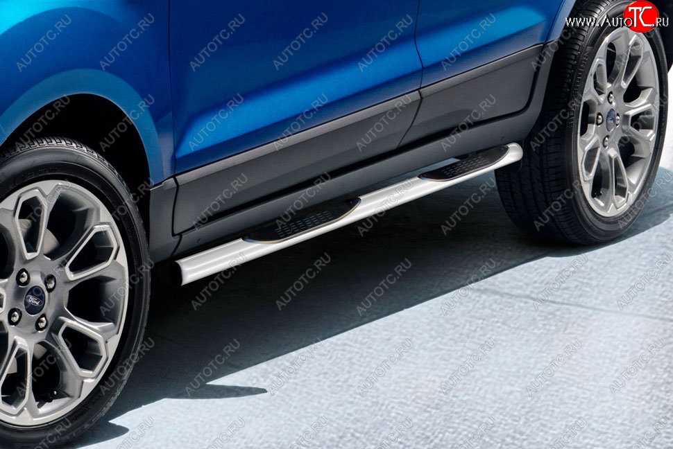 10 749 р. Защита порогов Slitkoff (d76 мм, с проступями)  Ford EcoSport (2017-2024) (Сталь с полимерным покрытием. Цвет: серебристый)  с доставкой в г. Калуга