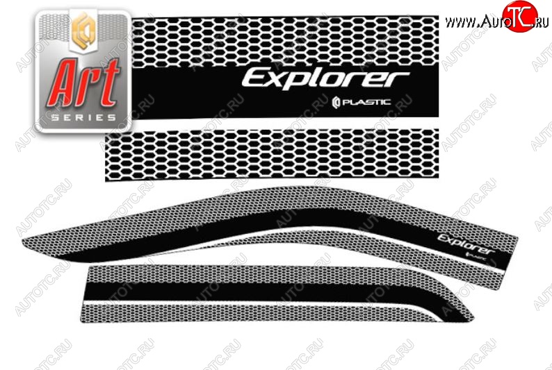2 599 р. Дефлектора окон CA-Plastiс  Ford Explorer  U502 (2015-2019) (Серия Art черная, Без хром.молдинга)  с доставкой в г. Калуга
