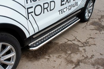 17 999 р. Защита порогов Slitkoff (d57, с листом)  Ford Explorer  U502 (2015-2018) (Нержавейка)  с доставкой в г. Калуга. Увеличить фотографию 1