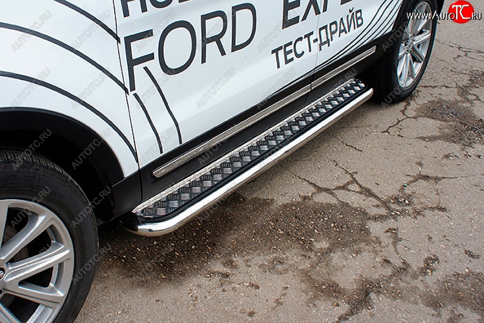 17 999 р. Защита порогов Slitkoff (d57, с листом)  Ford Explorer  U502 (2015-2018) (Нержавейка)  с доставкой в г. Калуга
