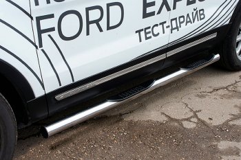 18 999 р. Защита порогов Slitkoff (d76, с проступями)  Ford Explorer  U502 (2015-2018) (Нержавейка, Полированная)  с доставкой в г. Калуга. Увеличить фотографию 1