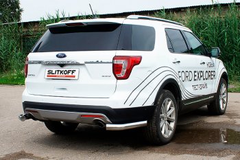 Защита заднего бампера Slitkoff (d76 мм, уголки) Ford (Форд) Explorer (Експлорер)  U502 (2015-2018) U502 1-ый рестайлинг, 5 дв.