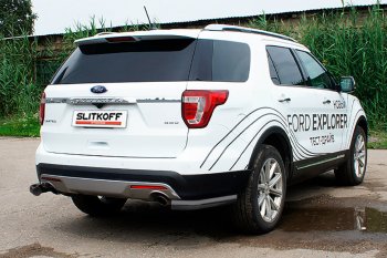 9 999 р. Защита заднего бампера Slitkoff (d76 мм, уголки)  Ford Explorer  U502 (2015-2018) (Нержавейка, Полированная)  с доставкой в г. Калуга. Увеличить фотографию 2