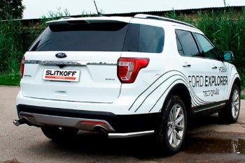Защита заднего бампера Slitkoff (Ø 57 мм, уголки) Ford (Форд) Explorer (Експлорер)  U502 (2015-2018) U502 1-ый рестайлинг, 5 дв.