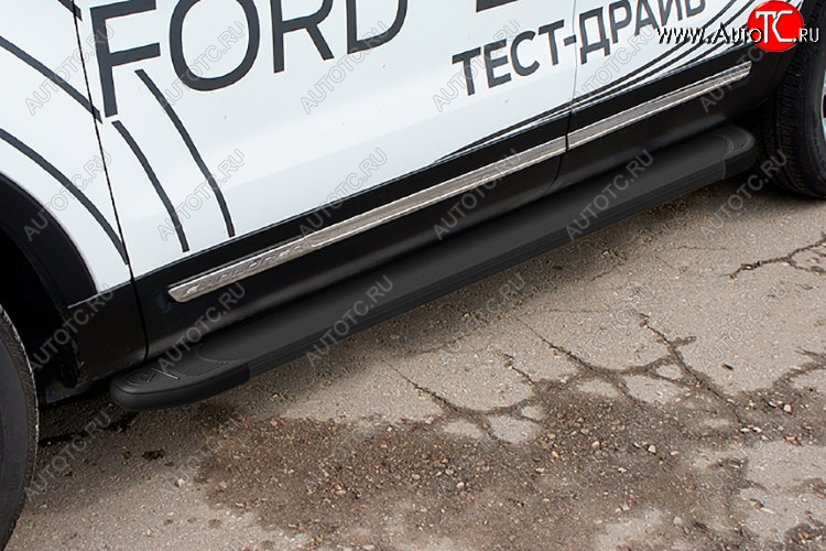 13 799 р. Пороги алюминиевые Slitkoff  Ford Explorer  U502 (2015-2018) (Optima Black )  с доставкой в г. Калуга