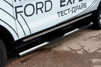 13 349 р. Защита порогов Slitkoff (Ø 76 мм, с проступями)  Ford Explorer  U502 (2015-2018) (Цвет: серебристый)  с доставкой в г. Калуга. Увеличить фотографию 1