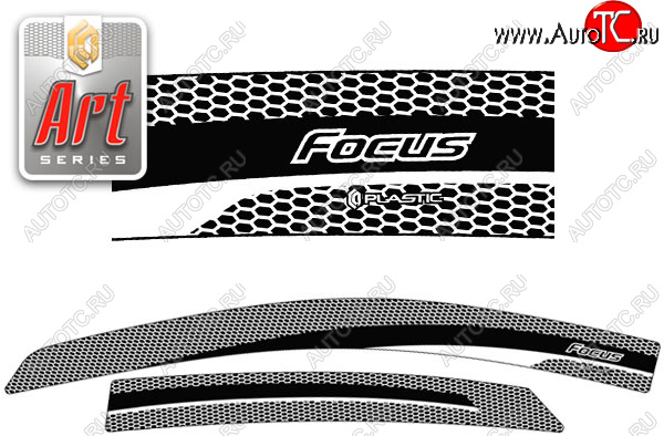 2 259 р. Дефлектора окон CA-Plastic  Ford Focus  2 (2004-2008) (Серия Art белая, Без хром.молдинга)  с доставкой в г. Калуга