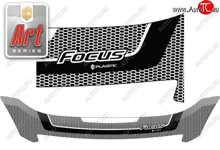 2 349 р. Дефлектор капота CA-Plastiс  Ford Focus  2 (2007-2011) (Серия Art черная)  с доставкой в г. Калуга