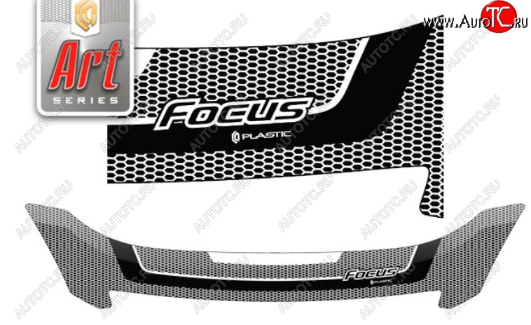 2 349 р. Дефлектор капота CA-Plastiс  Ford Focus  2 (2007-2011) (Серия Art белая)  с доставкой в г. Калуга